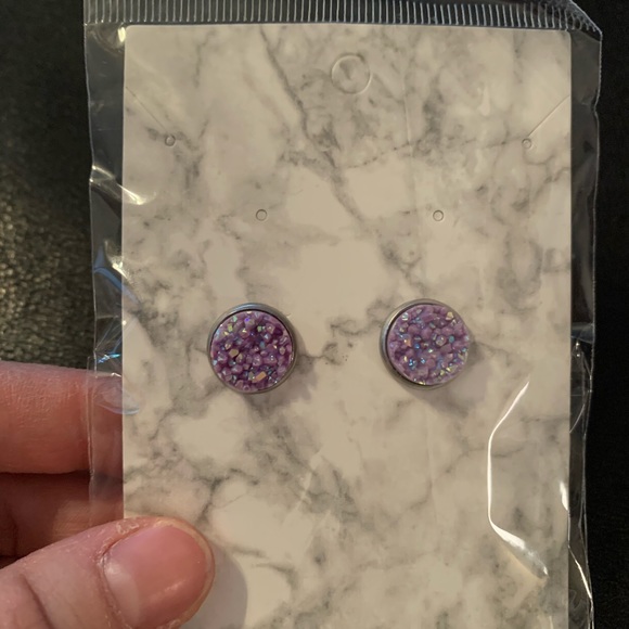 Gorgeous Handmade Purple Druzy+Succulent Earrings - Picture 8 of 8